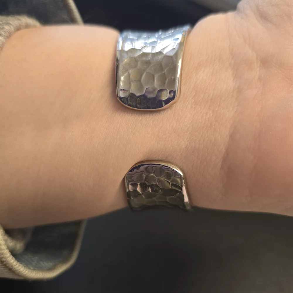 Studio Hammered Silver-Tone Cuff Watch with Gold Dial